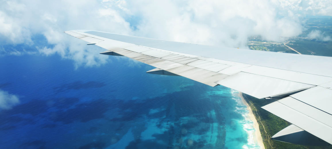 Ocean as seen from inside an airplane